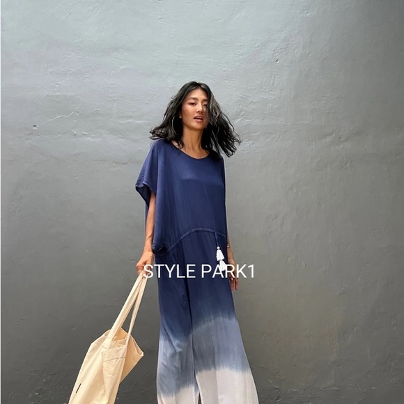 STYLE PARK MAXI KAFTAN DRESS - BNWT - ONE SIZE - COBALT BLUE/WHITE OMBRE - Picture 12 of 12